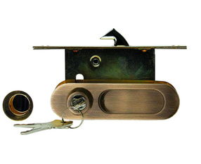 Ручки для раздвижной двери, A-K 01/02-V1AB защелка, фиксатор,ключ, бронза античная, ARCHIE, ANT. BRONZE
