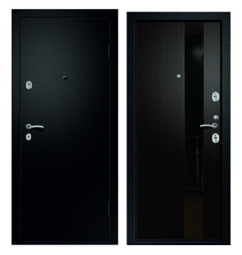 Стальная дверь, МЕДЕЯ-321 "109Z", сатин черный-венге эко, 860*2050 (Пр), стекло черное, в комплекте с замком, Ретвизан