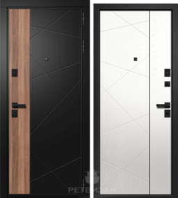 Входная дверь ОРФЕЙ-315, софт черный+вяз барон темный-тангент перламутр, 860*2050 (Пр), в комплекте с замком, Ретв