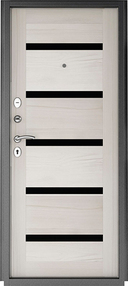 Входная дверь ТИТАН 5С, букле графит-беленый дуб, 860*2050 (Л), стекло черное, в комплекте с замком, Промет