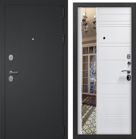 Входная дверь Кристел Техно F Зерколо, черный муар-белый, 860*2050 (Л), Зеркало, в комплекте с замком, ЗПК
