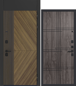Стальная дверь, Сенатор, ларче орех/шпон орех-grey oak с патиной, 960*2050 (Л), в комплекте с замком, ЗПК