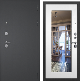 Стальная дверь, 3К Модерн СБ-102, черный муар с блестками-софт белый, 960*2050 (Л), в комплекте с замком, ЗПК