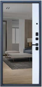 Стальная дверь, YoDoors-11, черная шагрень/черный муар-velluto bianco, 960*2050 (Л), Зеркало, в комплекте с замком, Бронекс