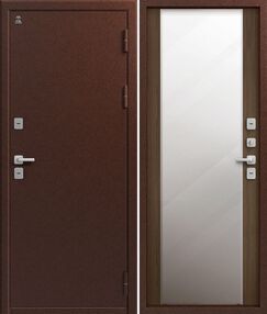 Стальная дверь, Т-6/1 NEW, шоколад букле-миндаль, 960*2050 (Л), Зеркало, в ком-те с замком, Центурион