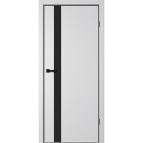 Межкомнатная дверь TR06, 800*2000, Сильвер, FLYDOORS, (стекло черное), кромка АЛ черный