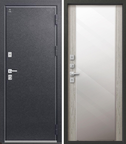 Стальная дверь, Т-6/1 NEW, антик серебро-дуб полярный, 860*2050 (Л), Зеркало, в комплекте с замком, Центурион