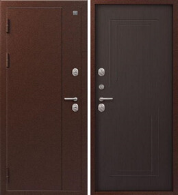 Стальная дверь, Т-100 NEW, медь-лиственница темная, 960*2050 (Пр), в комплекте с замком, Центурион