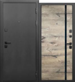 Стальная дверь, СОТКА, серебро-дуб пацифик, 860*2050 (Л), черная вставка лакобель, в комплекте с замком, Ferroni