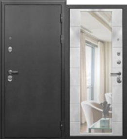 Стальная дверь, СОТКА, серебро-бетон снежный, 860*2050 (Л), Зеркало, в комплекте с замком, Ferroni