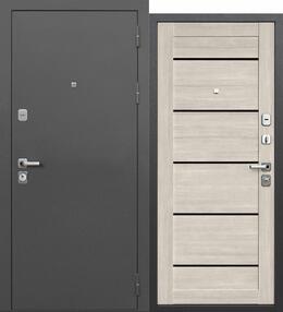 Стальная дверь, 9 см, серебро-дымчатый дуб, 960*2050 (Пр), черная лакобель, в комплекте с замком, Ferroni