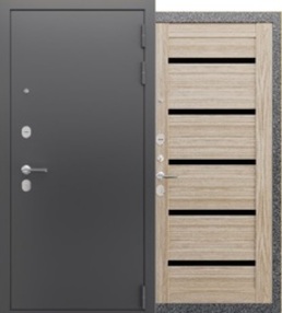 Стальная дверь, Прагматик, серебро-лиственница мокко, 860*2050 (Пр), стекло черное, в комплекте с замком, Ferroni