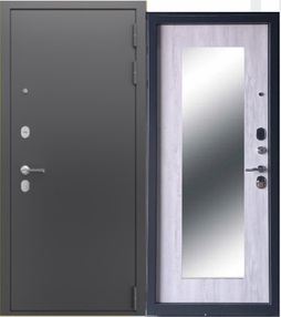 Стальная дверь, Прагматик, серебро-санторини, 960*2050 (Л), Зеркало, в комплекте с замком, Ferroni