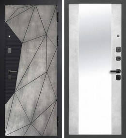 Входная дверь 9см МДФ/ЗЕРКАЛО Геометрия, бетон лофт грей-бетон снежный, 860*2050 (Пр), Зеркало, в комплекте с замк