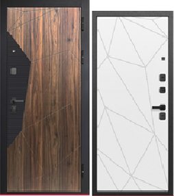 Стальная дверь, 9 см МДФ/МДФ Геометрия, орех каньон коньяк-эмалит белый, 860*2050 (Пр), в комплекте с замком, Ferroni