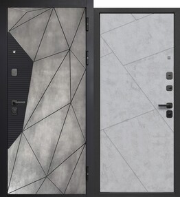 Стальная дверь, 9 см МДФ/МДФ Геометрия, бетон лофт грей-бетон снежный, 960*2050 (Пр), в комплекте с замком, Ferroni