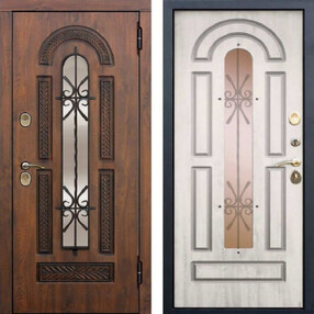 Стальная дверь, 13 см VITRA ВИНОРИТ ПАТИНА, грецкий орех-сосна белая, 960*2050 (Пр), в комплекте с замком, Ferroni